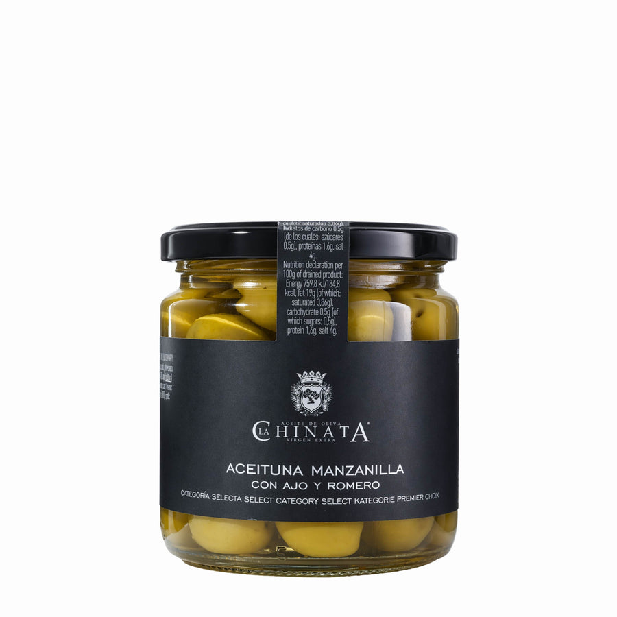 Aceitunas Manzanilla con Ajo y Romero La Chinata 350G