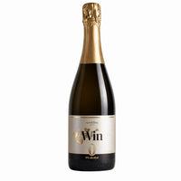 Bottle of sparkling wine with a gold foil cap on a white background